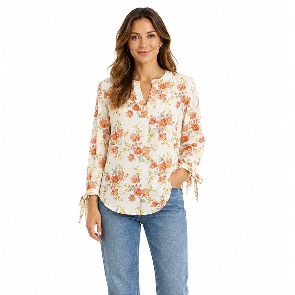 Rose & Thyme Women's Floral Print Tie Long Sleeve Rayon Casual Blouse Size M‎